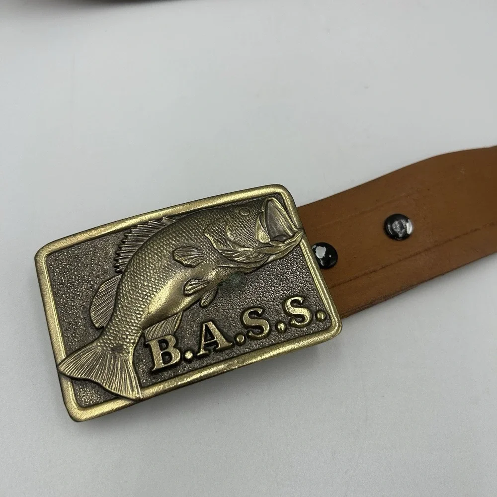 Vintage B.A.S.S. Belt Buckle Great American Buckle Co Chicago Leather Belt Mens